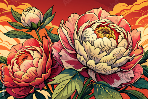 Close-up of flowers Pink peonies at sunset time . Beautiful peony flower for catalog or online store. Floral shop concept . Beautiful fresh cut bouquet vector