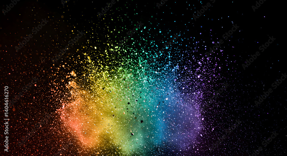 Obraz premium Colorful Rainbow Powder Explosion On Black Background