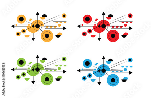 Graphic Design Technological Blueprint Hi Tech Element Line Art Colorful. Web and software interface elements and resources vector art