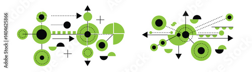 Graphic Design Technological Blueprint Hi Tech Line Art Green Color Set. Web and software interface elements and resources vector art