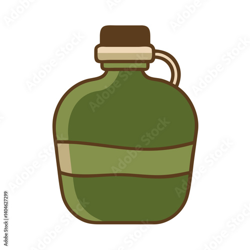Canteen bottle in a green color with a brown lid, suitable for outdoor activities, hydration, camping, and adventure