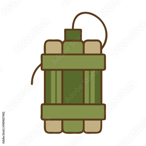 Explosive detonator with a green and beige design, used in controlled demolitions or military operations