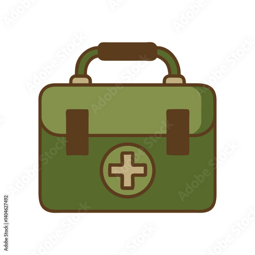 Green first aid kit with a medical cross symbol