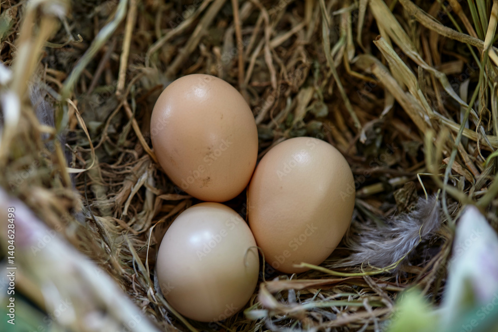 Organic chicken eggs in a straw nest Organic chicken eggs in a straw nest