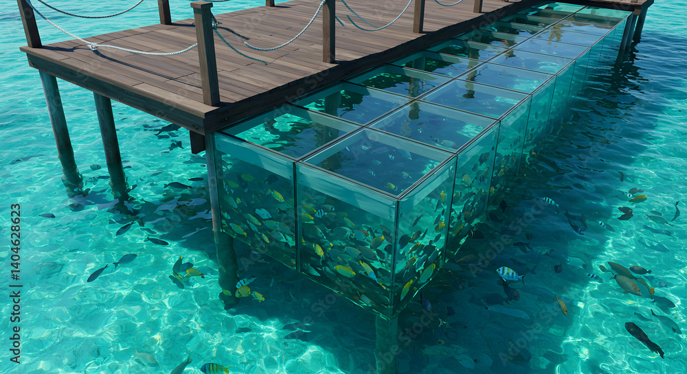 Obraz premium Glass Pier Over Fish Filled Lagoon
