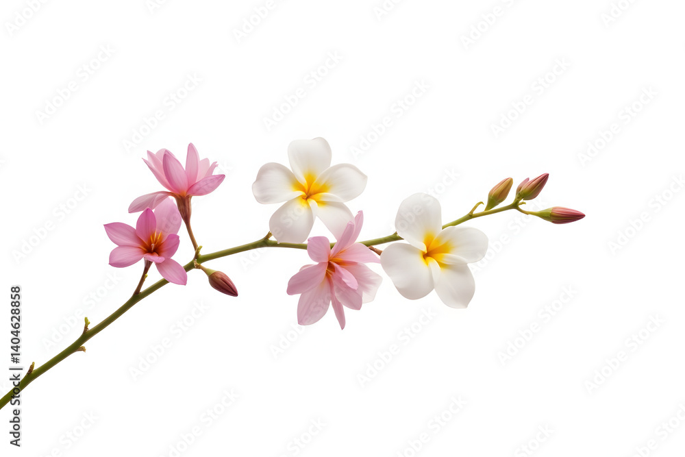 Obraz premium Freesia stem with multicolored blooms, side view, photoreal detail