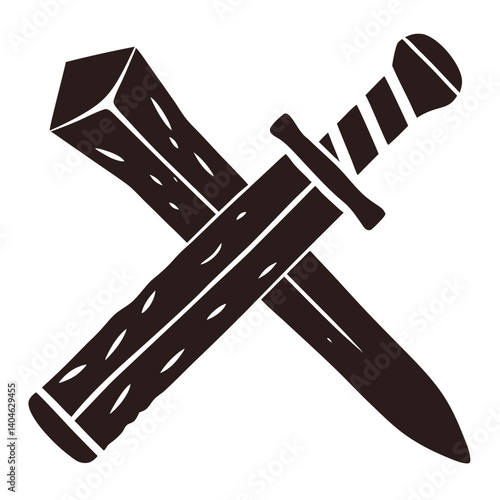 Crossed Sword and Stave Icon Illustration