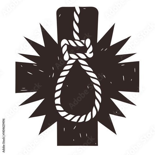 Rough Rope Noose Icon on Dark Cross