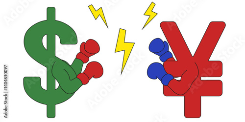 Tariff Wars between China and USA vector illustration. Dollar and yuan money Sign box character. Chinese and american money isolated transparent background. EPS 10