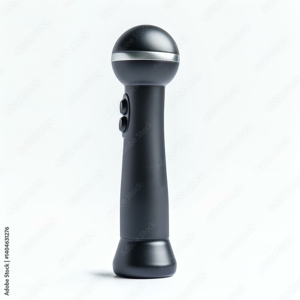 Sleek Black Massage Gun with Silver Accent on a White Background for Wellness and Relaxation Sleek Black Massage Gun with Silver Accent on a White Background for Wellness and Relaxation