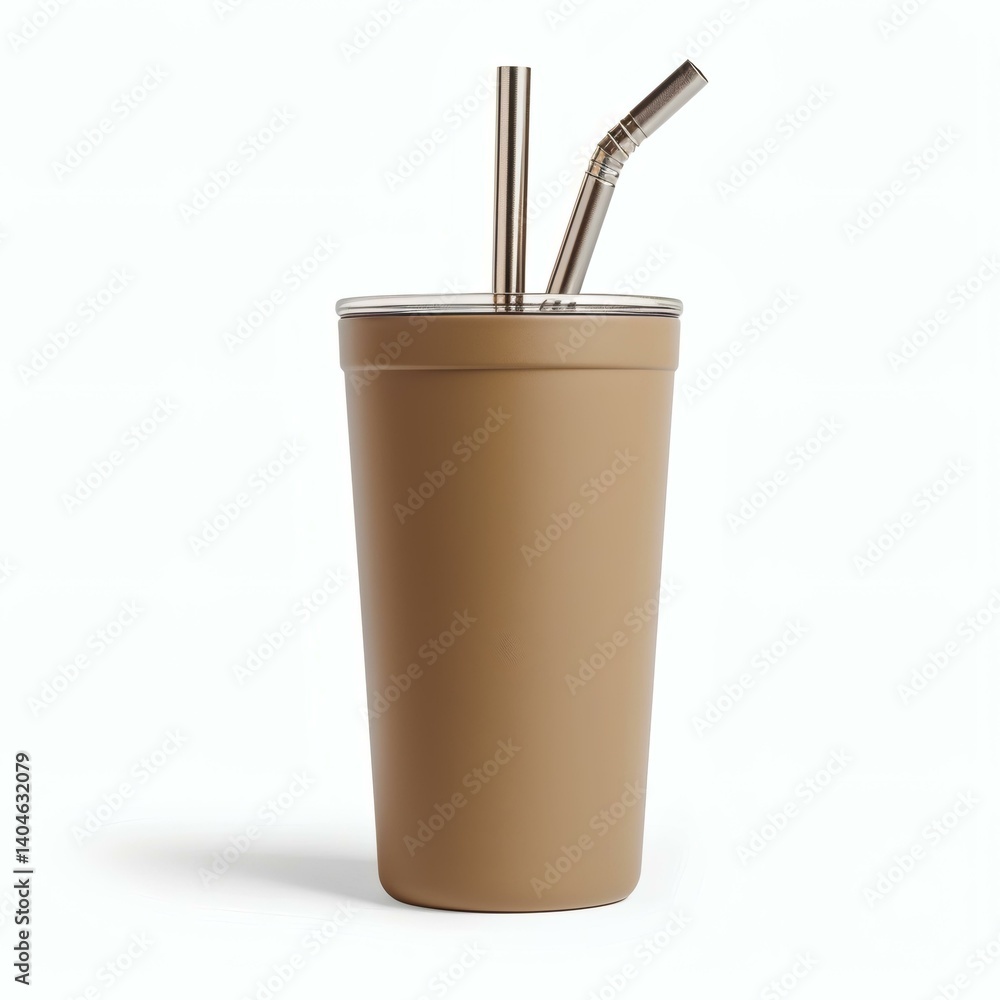 Insulated Smoothie Tumbler with Metal Straws on White Background - Portable Drink Container for Cold Drinks Insulated Smoothie Tumbler with Metal Straws on White Background - Portable Drink Container for Cold Drinks