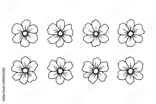 Set of 6 pec in two row  Lobelia black line art on white background