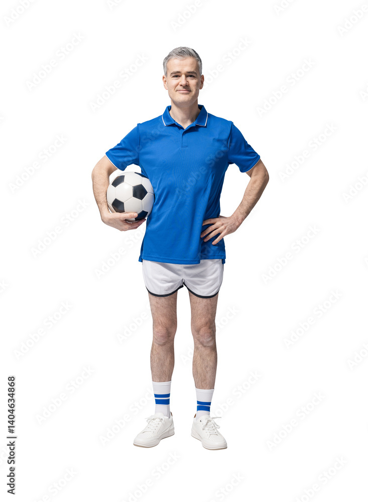 Portrait of a happy soccer player holding a ball Portrait of a happy soccer player holding a ball
