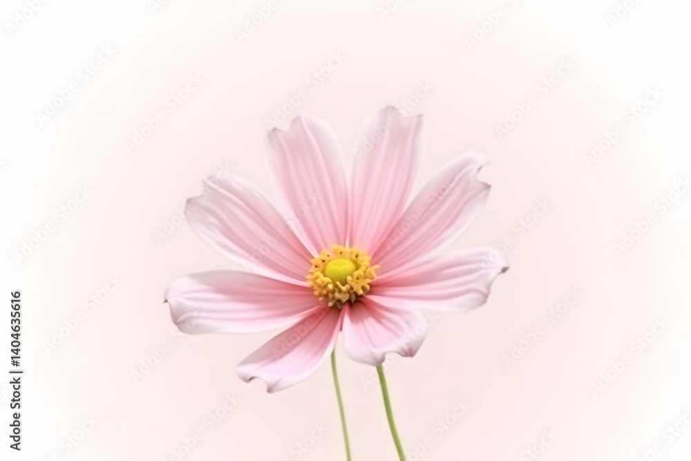 Cosmos flower in pale pink, gently curled petals, isolated Cosmos flower in pale pink, gently curled petals, isolated