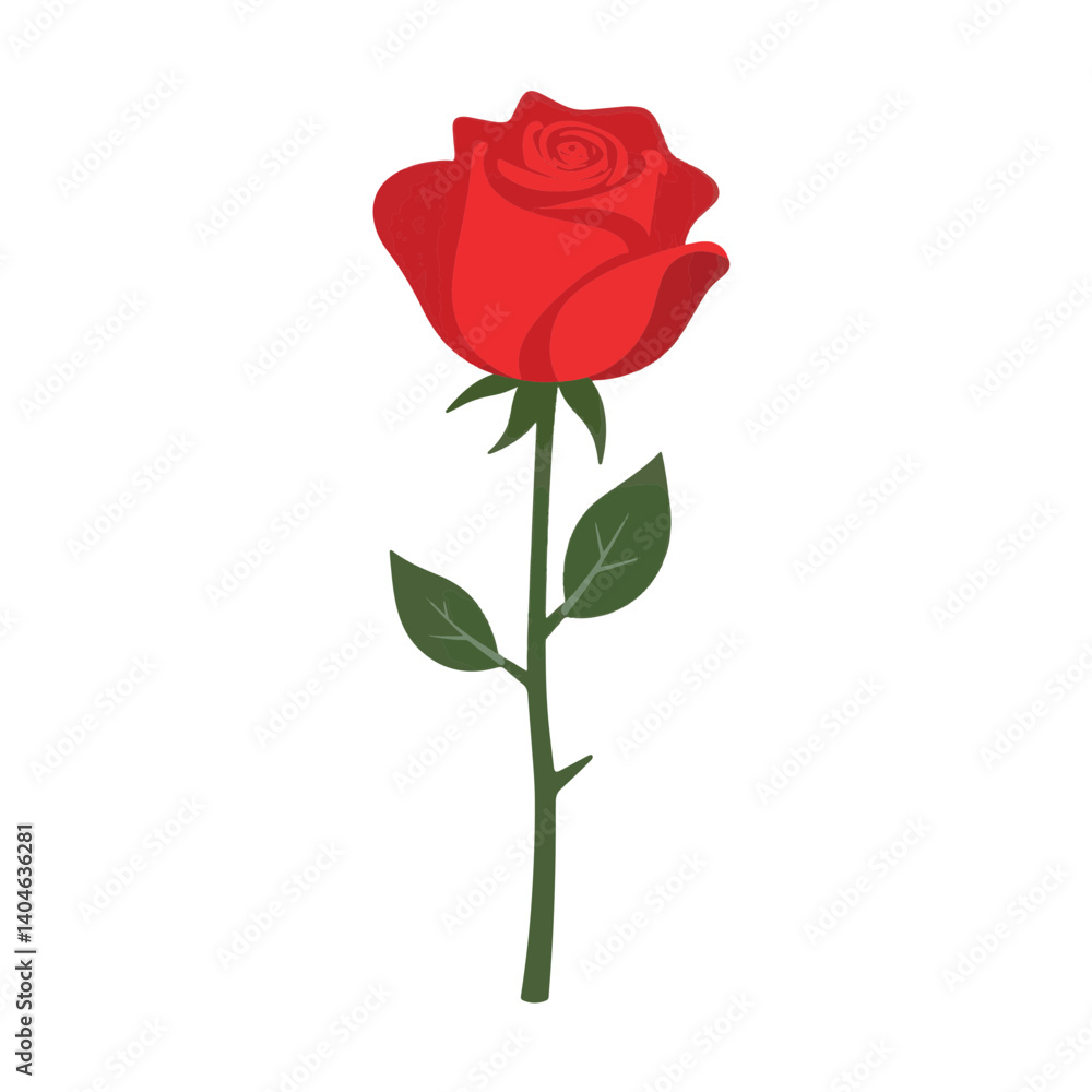 Vibrant red rose illustration on white background, love symbolism Vibrant red rose illustration on white background, love symbolism