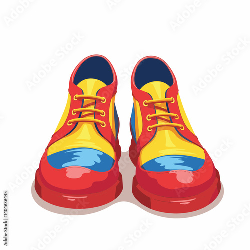 Vibrant clown shoes on white background, playful art concept