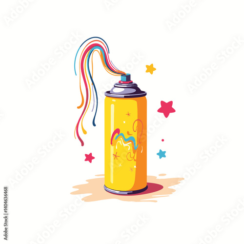 Playful silly string can spraying colorful stream on white background, fun