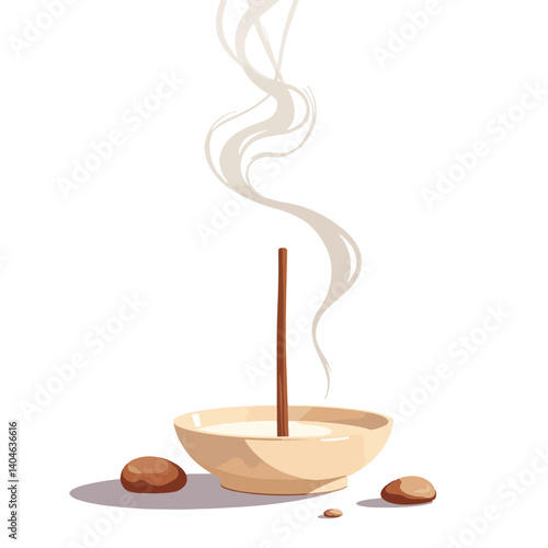 Elegant incense stick releasing smoke above ceramic holder, serenity