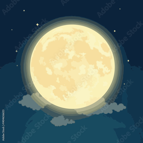Luminous full moon shining in dark blue sky, tranquil night