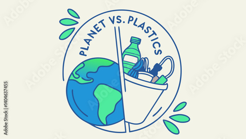 Planet vs Plastics Earth s battle against plastic pollution vibrant illustration with a simple clean