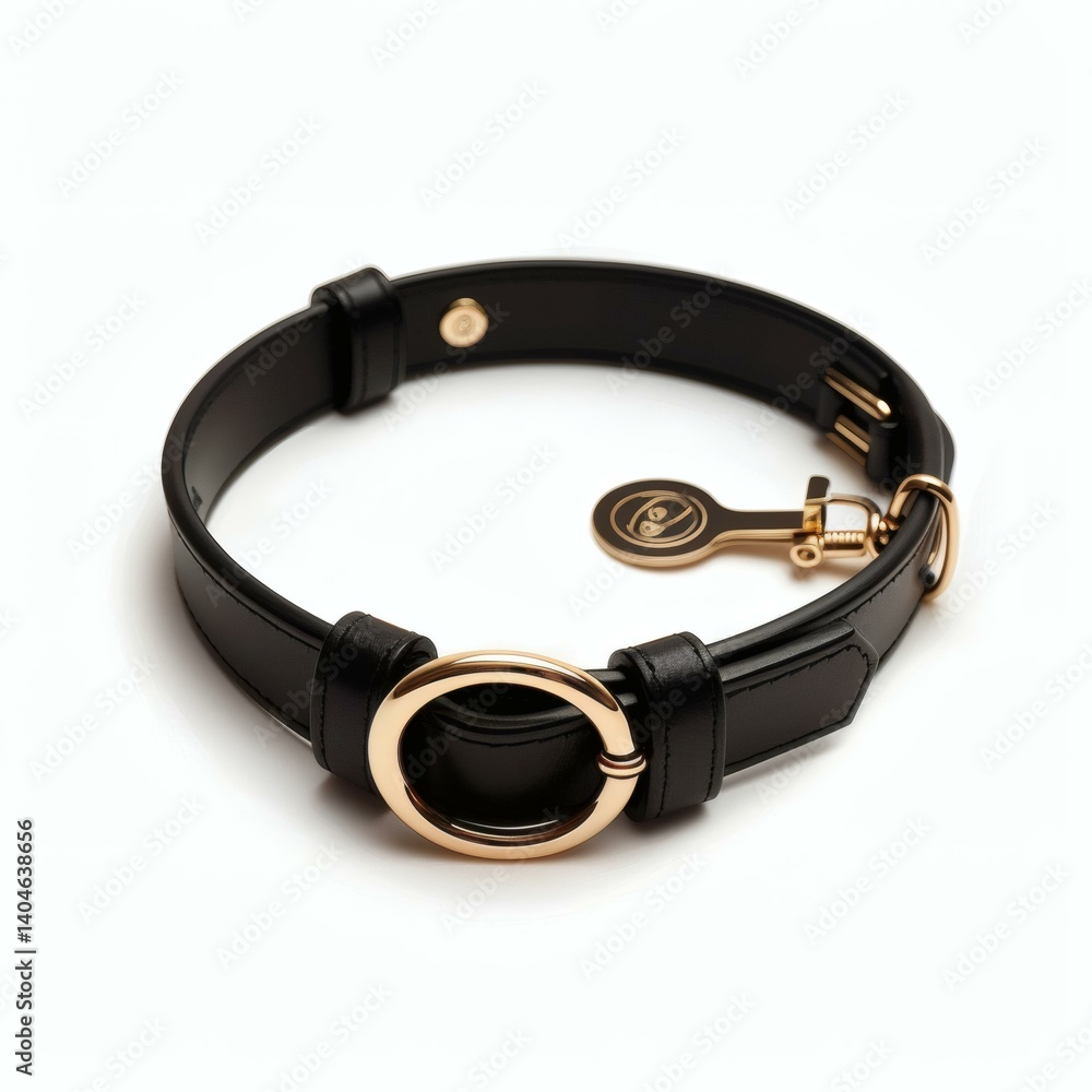 Obraz premium Elegant Black Vegan Leather Pet Collar with Gold-Tone Accents for Stylish Dogs