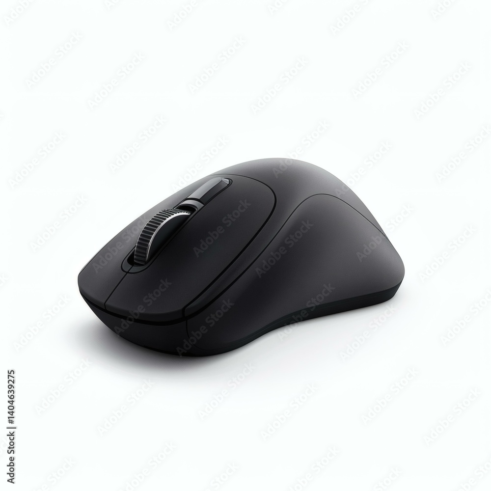 Wireless black ergonomic mouse with textured scroll wheel for comfortable and precise computer navigation Wireless black ergonomic mouse with textured scroll wheel for comfortable and precise computer navigation
