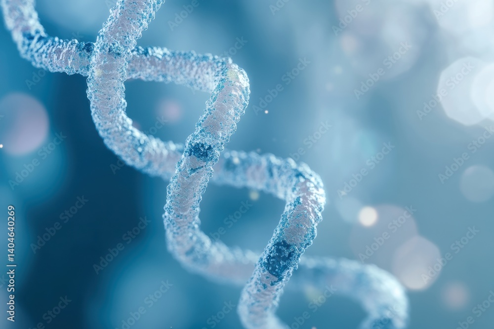 Spiral structure of a DNA strand with blue tones and shimmering background Spiral structure of a DNA strand with blue tones and shimmering background