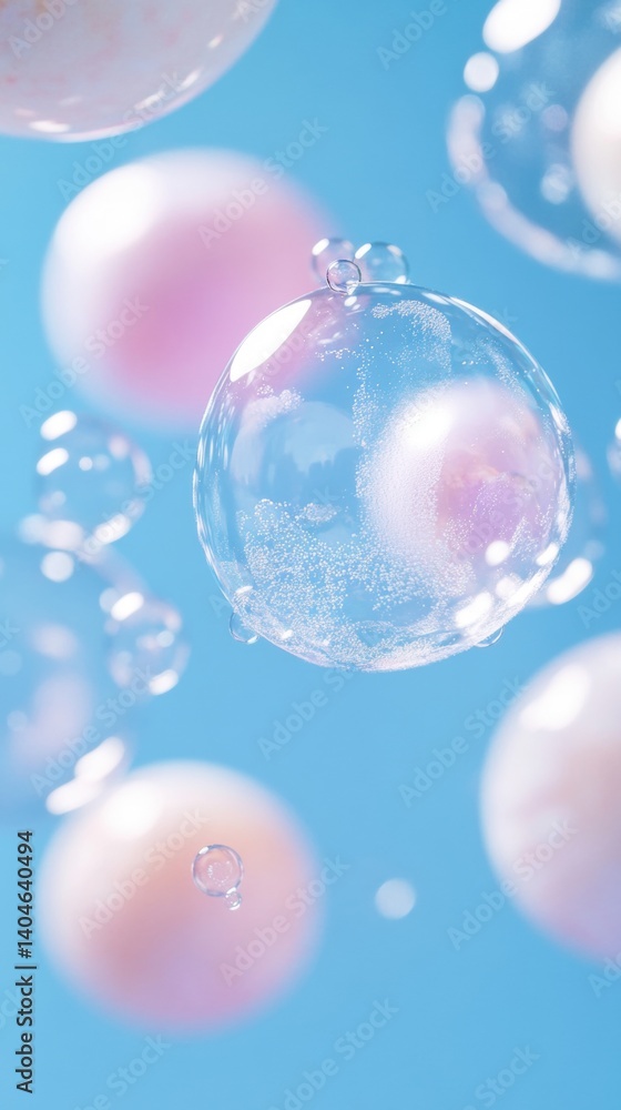 Spherical Objects with Transparent and Opaque Sections Floating Against a Blue Background Spherical Objects with Transparent and Opaque Sections Floating Against a Blue Background