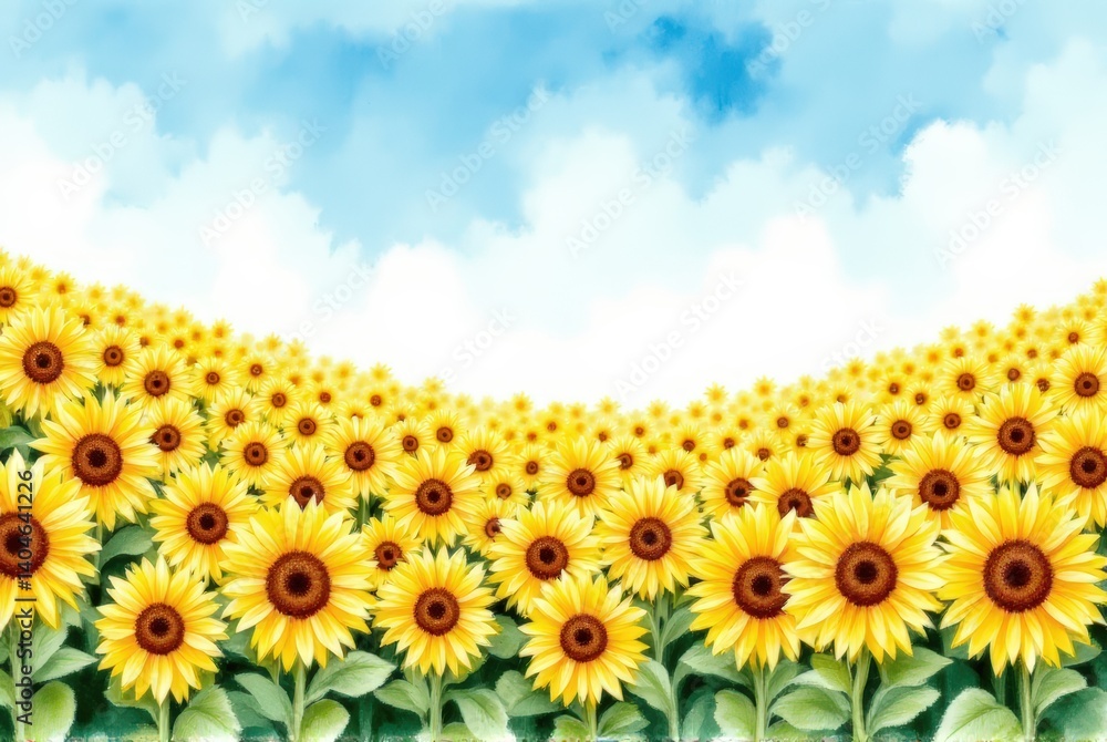 Obraz premium Sunflower blooming action in a vibrant field nature illustration bright environment scenic view