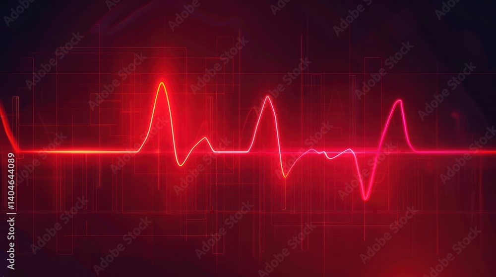 Abstract graphic visual of Heartbeat pulse neon red line, EKG cardio line background. Generated AI Abstract graphic visual of Heartbeat pulse neon red line, EKG cardio line background. Generated AI