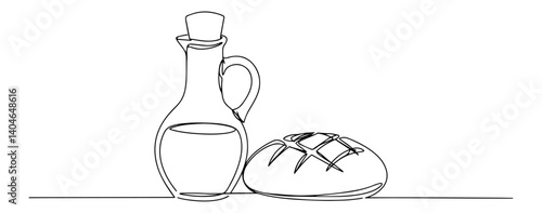 jug and bread monochromatic continuous-line art piece