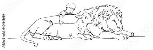 lion and lamb together modernist vector sketch exploring negative space as active design element