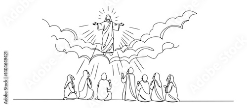 ascension of jesus into heaven modern minimalist vector design showcasing fluidity through continuous line technique