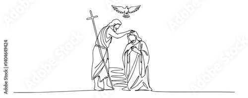 john the baptist baptizing jesus in the river modern minimalist vector design showcasing fluidity through continuous line technique