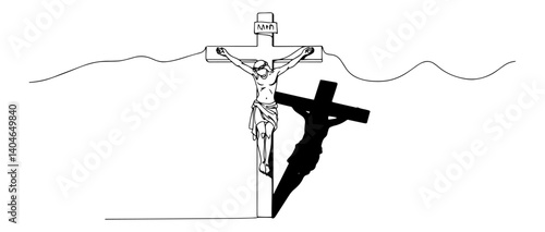 Foto jesus crucified on the cross modern lineart illustration made with one continuou