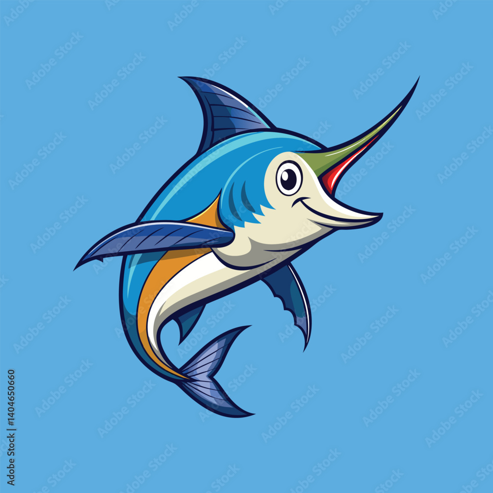 Fototapeta premium Marlin fish silhouette vector illustration, Marlin fish line art vector design