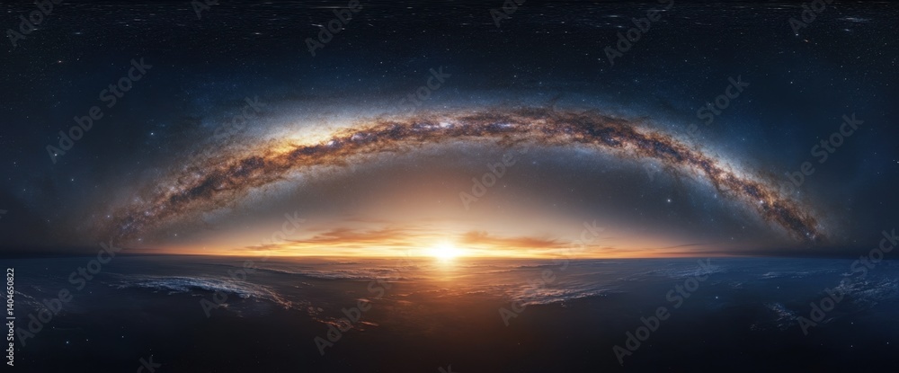 Naklejka premium Cosmic Sunrise Over the Milky Way