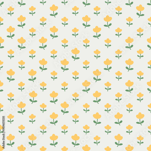 Wallpaper Mural Tulip vector pattern, seamless repeating background, flat illustration. Pastel flower pattern with icons, floral wallpaper design for cards, fabric, wrapping, textiles, wallpaper, and stationery. Torontodigital.ca