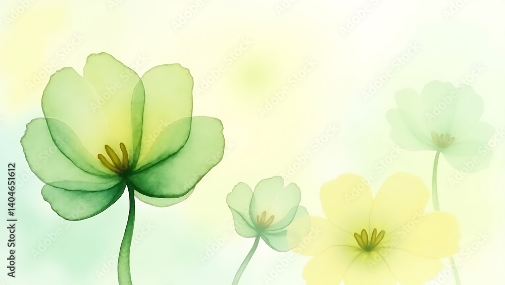 Delicate Yellow Flowers on a Soft Pastel Green Background Delicate Yellow Flowers on a Soft Pastel Green Background