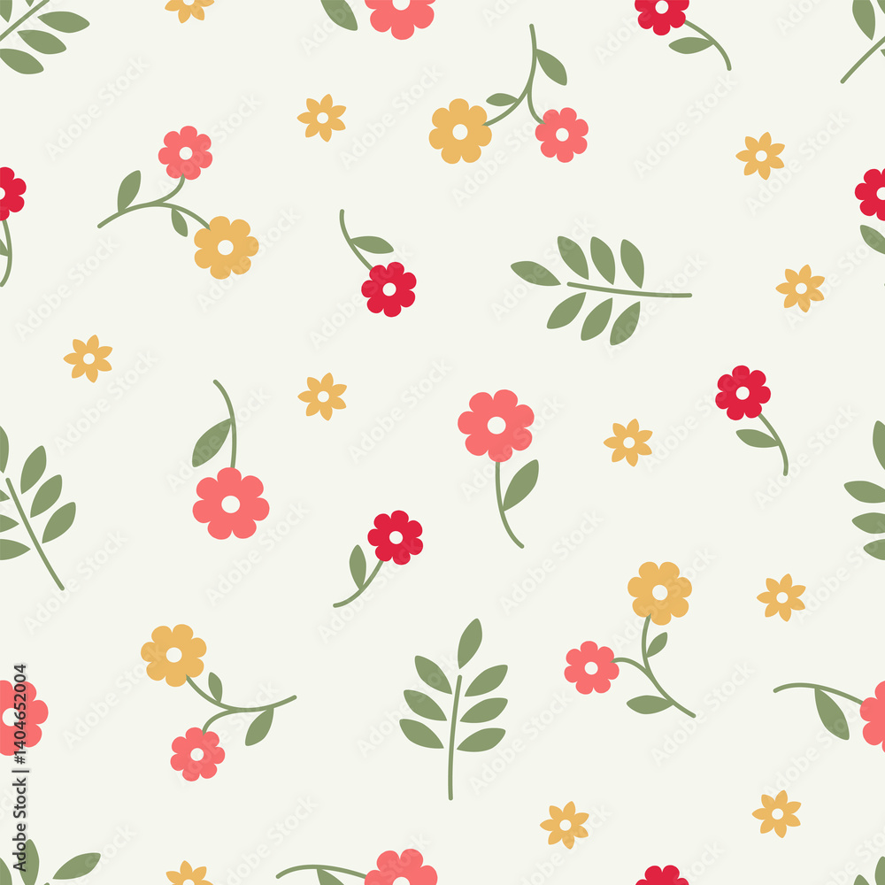 Cute floral seamless pattern with flowers and branches. Wildflower vector illustration in spring or summer. Elegant template for fabric, wallpaper, stationery, wrapping, card, and phone cases. Cute floral seamless pattern with flowers and branches. Wildflower vector illustration in spring or summer. Elegant template for fabric, wallpaper, stationery, wrapping, card, and phone cases.