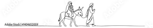 joseph leading mary on donkey to bethlehem biblical religious scene minimalist abstract contour drawing ideal for posters and branding