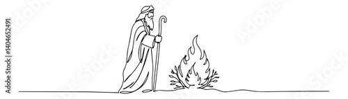 moses at the burning bush biblical scene hand-drawn minimalist outline sketch with stylish black linear elements