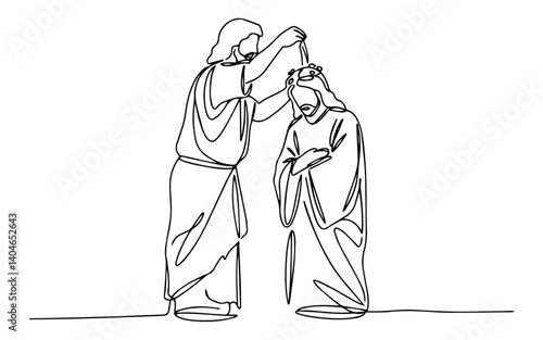 baptism of jesus by john the baptist fluid single-stroke technique merged with rigid geometric frameworks