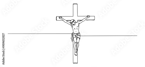 crucified jesus on the cross fine art line vector style