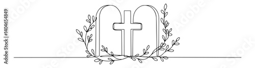 ten commandments tablets with branches abstract linear representation using a single continuous stroke in black ink