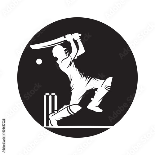 Cricket player with cover drive logo design icon vector illustration.