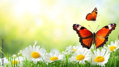 A serene summer meadow, drenched in golden sunlight, sees a gentle butterfly dancing among the wildflowers, invoking feelings of peace and tranquility