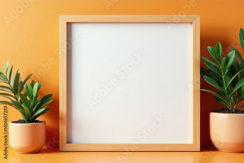 Simple clean orange wooden frame, smooth finish, design, clip art frame, image