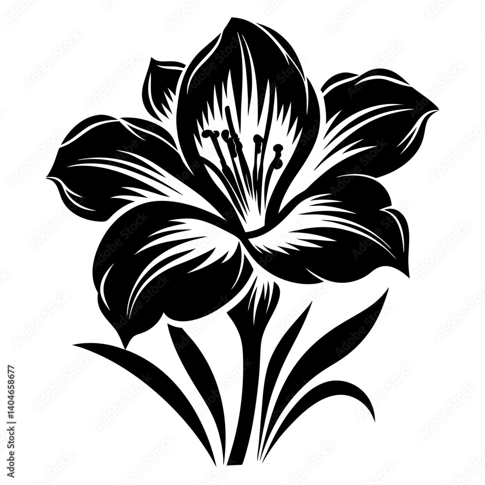 Obraz premium Elegant Black and White Alstroemeria Flower Illustration Graphic Design