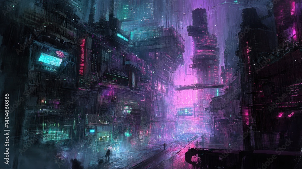 A futuristic cyberpunk cityscape illuminated by neon lights and rain A futuristic cyberpunk cityscape illuminated by neon lights and rain